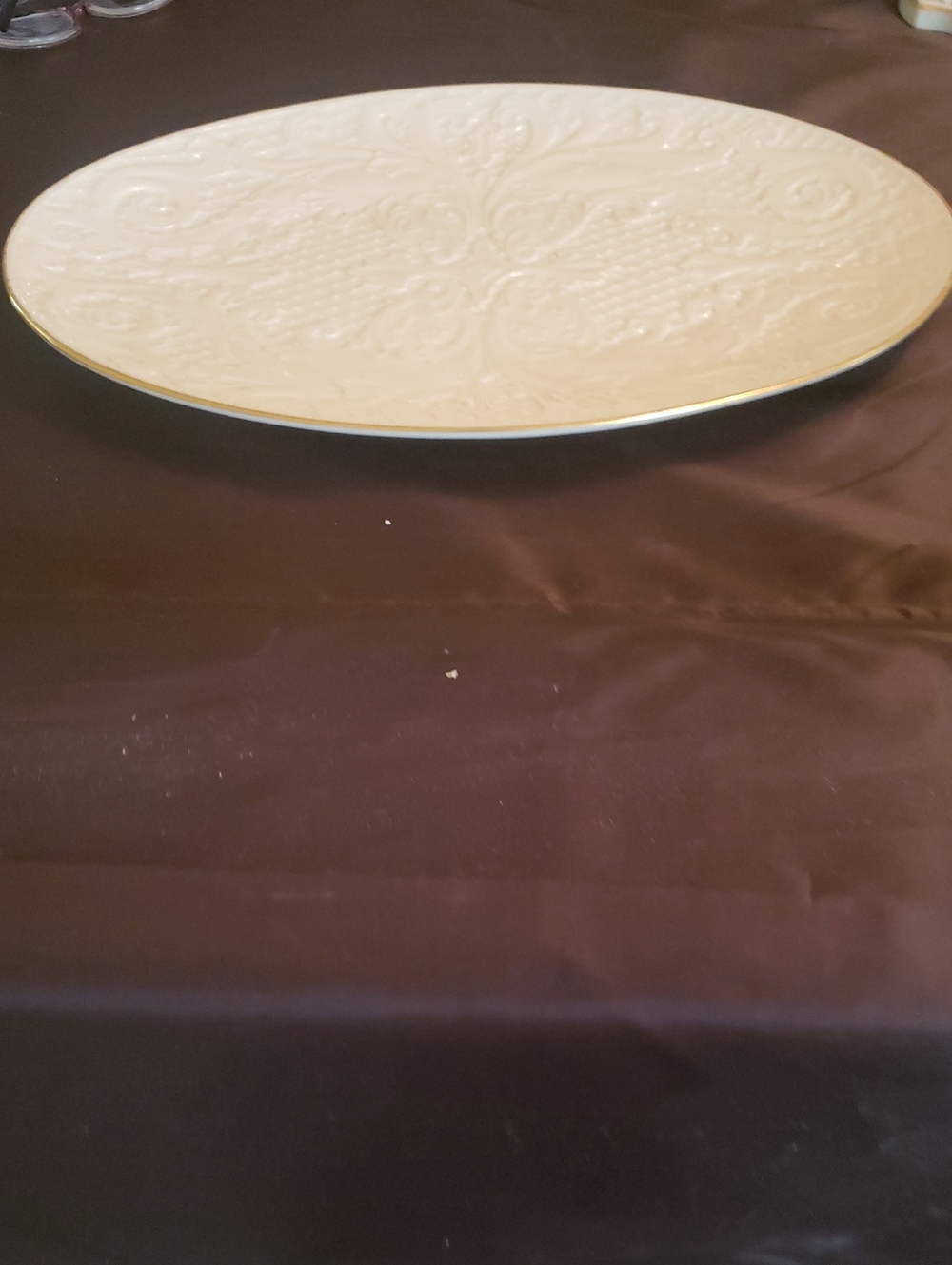 Lenox Dolphin Platter Cream Embossed Porcelain Serving Platter with Gold Rim